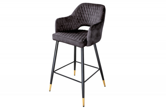 Scaun de bar tapitat cu Catifea Gri antracit cu picioare din Metal Negru/Auriu H104xL51xA60cm Paris