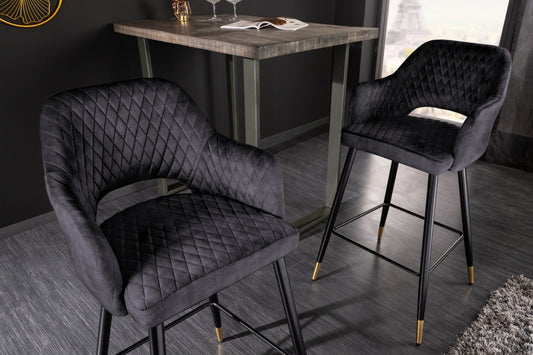 Scaun de bar tapitat cu Catifea Gri antracit cu picioare din Metal Negru/Auriu H104xL51xA60cm Paris