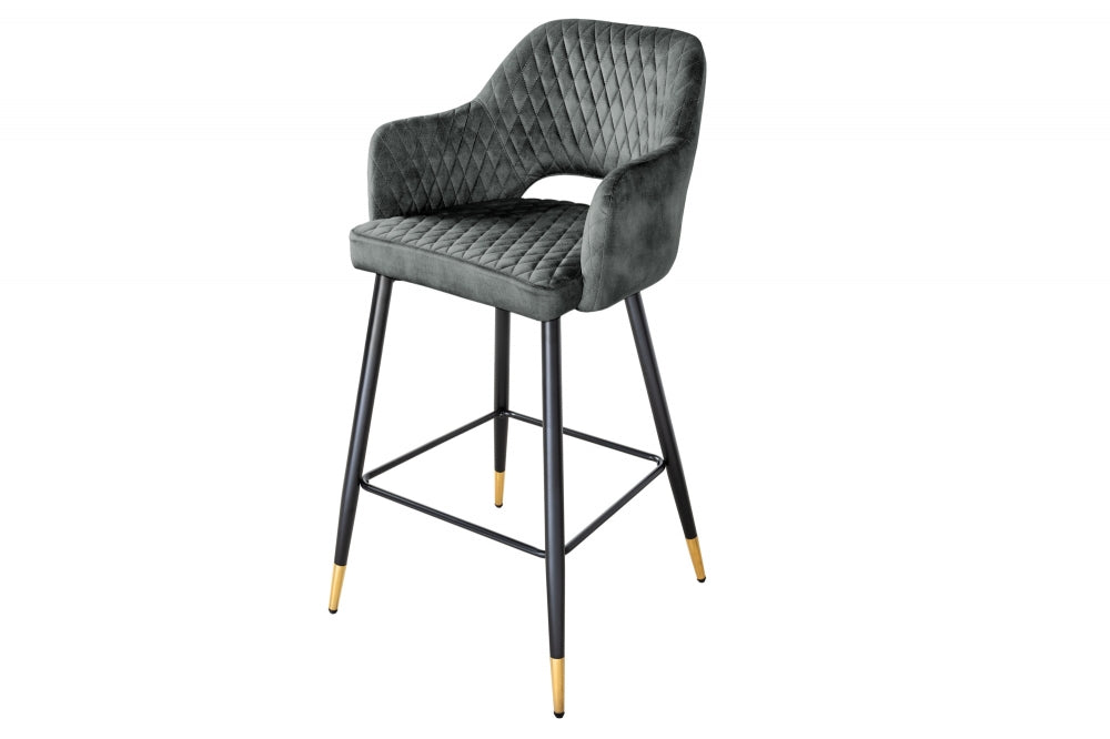Scaun de bar tapitat cu Catifea Verde cu picioare din Metal Negru/Auriu H104xL51xA60cm Paris