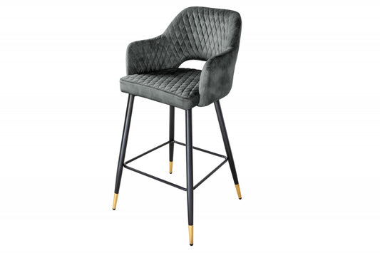 Scaun de bar tapitat cu Catifea Verde cu picioare din Metal Negru/Auriu H104xL51xA60cm Paris