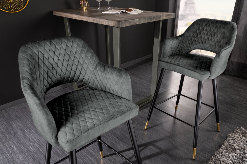 Scaun de bar tapitat cu Catifea Verde cu picioare din Metal Negru/Auriu H104xL51xA60cm Paris