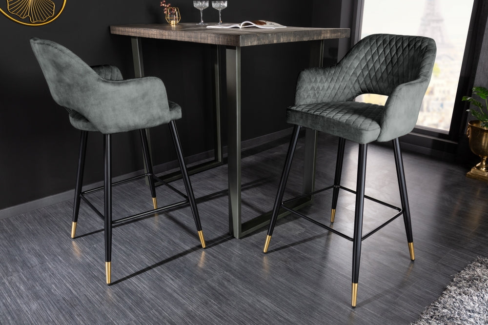 Scaun de bar tapitat cu Catifea Verde cu picioare din Metal Negru/Auriu H104xL51xA60cm Paris