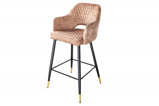 Scaun de bar tapitat cu Catifea Bej cu picioare din Metal Negru/Auriu H104xL51xA60cm Paris