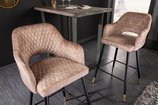 Scaun de bar tapitat cu Catifea Bej cu picioare din Metal Negru/Auriu H104xL51xA60cm Paris