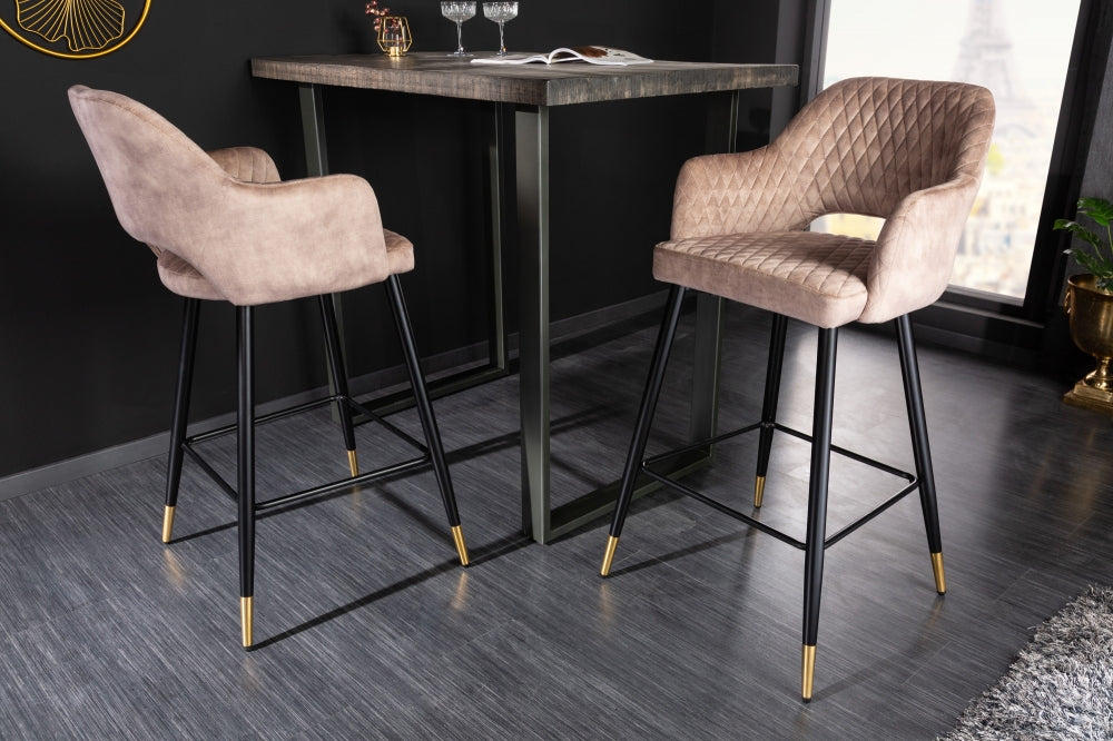 Scaun de bar tapitat cu Catifea Bej cu picioare din Metal Negru/Auriu H104xL51xA60cm Paris