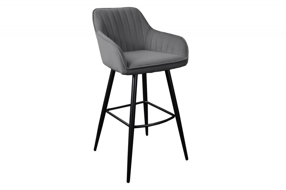 Set 2 scaune de bar tapitat cu Catifea Gri cu picioare din Metal Negru H102xL52xA55cm Turin