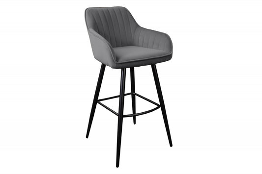 Set 2 scaune de bar tapitat cu Catifea Gri cu picioare din Metal Negru H102xL52xA55cm Turin
