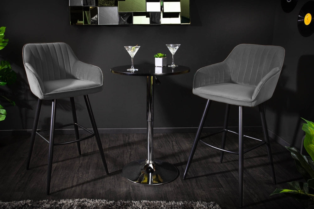Set 2 scaune de bar tapitat cu Catifea Gri cu picioare din Metal Negru H102xL52xA55cm Turin