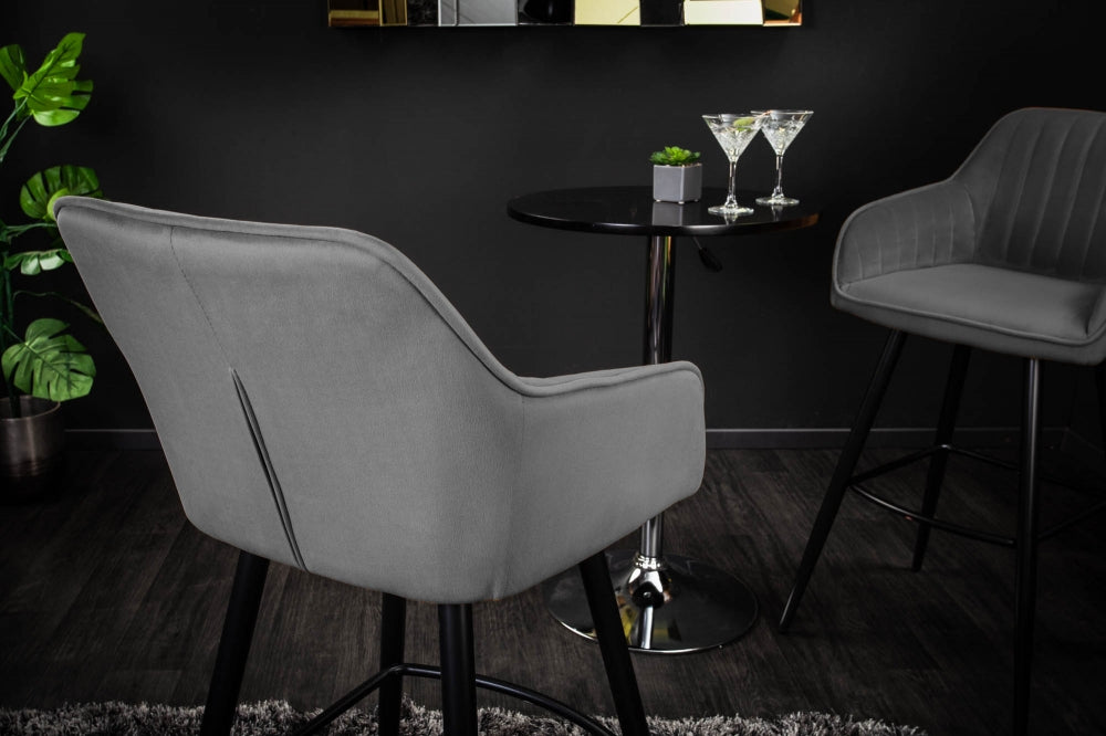 Set 2 scaune de bar tapitat cu Catifea Gri cu picioare din Metal Negru H102xL52xA55cm Turin