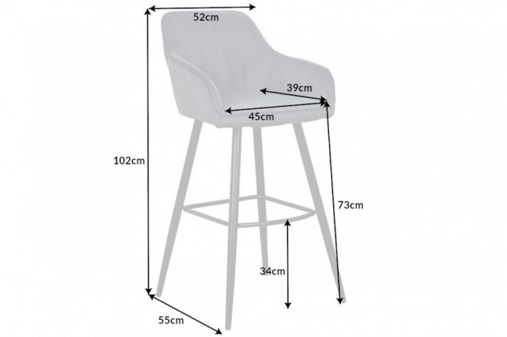 Set 2 scaune de bar tapitat cu Catifea Gri cu picioare din Metal Negru H102xL52xA55cm Turin