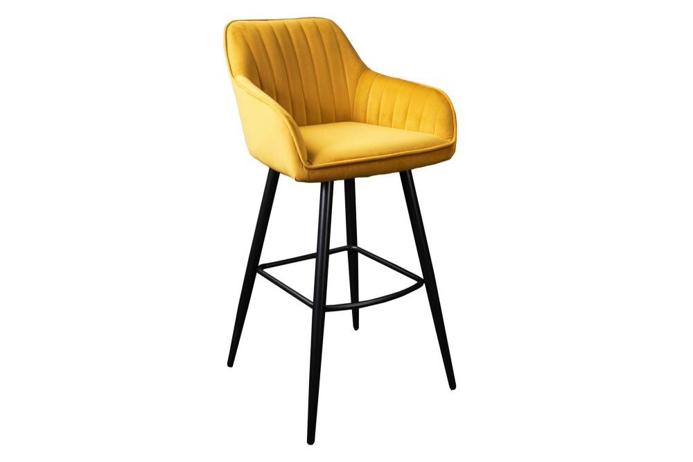 Set 2 scaune de bar tapitat cu Catifea Galben cu picioare din Metal Negru H102xL52xA55cm Turin