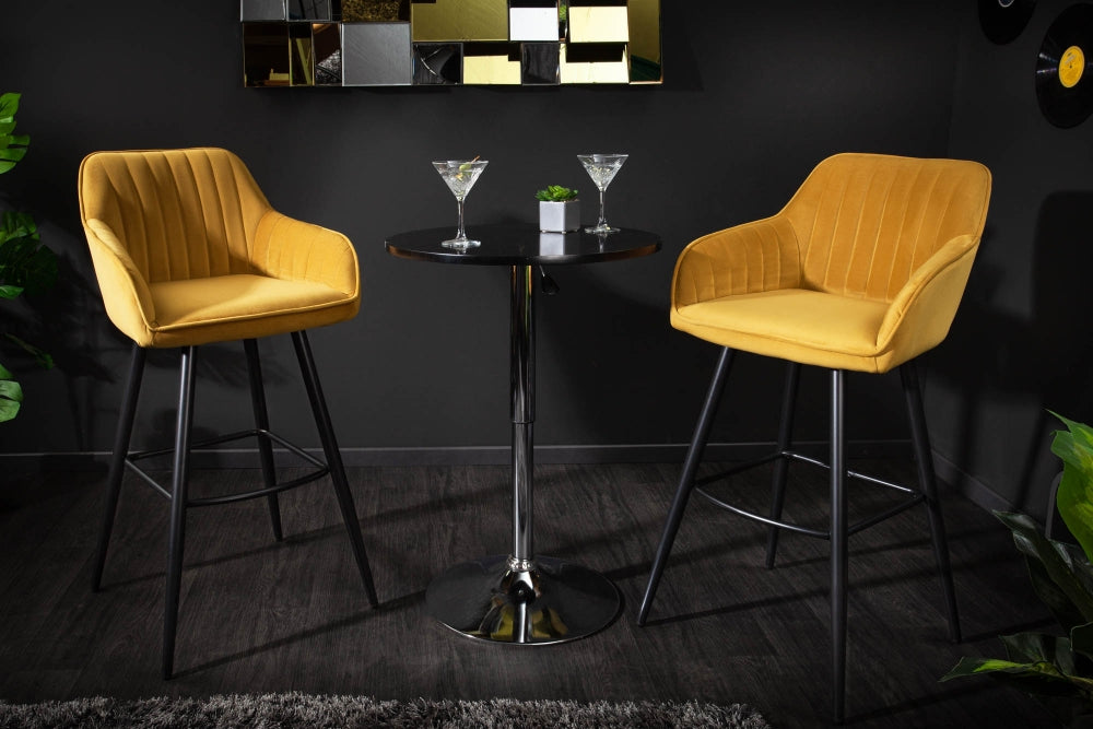 Set 2 scaune de bar tapitat cu Catifea Galben cu picioare din Metal Negru H102xL52xA55cm Turin