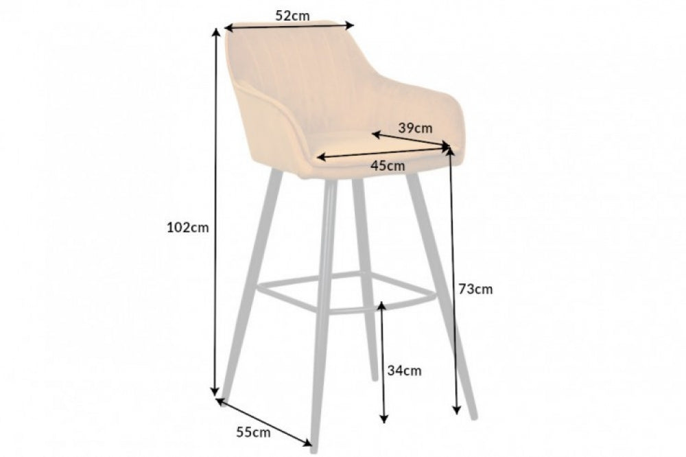 Set 2 scaune de bar tapitat cu Catifea Galben cu picioare din Metal Negru H102xL52xA55cm Turin