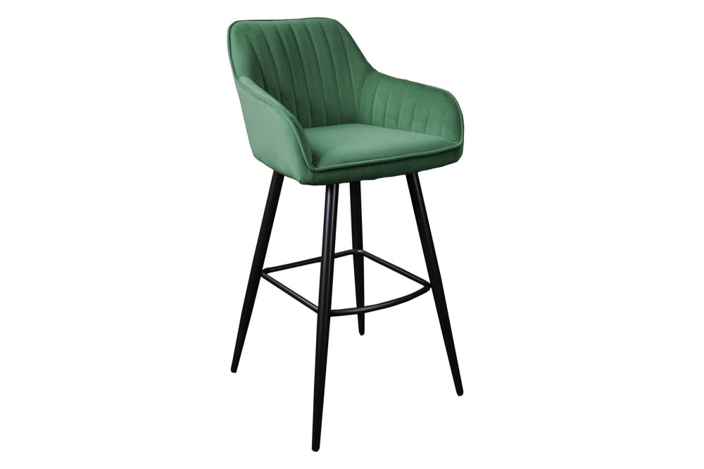 Set 2 scaune de bar tapitat cu Catifea Verde cu picioare din Metal Negru H102xL52xA55cm Turin