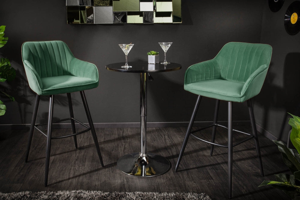 Set 2 scaune de bar tapitat cu Catifea Verde cu picioare din Metal Negru H102xL52xA55cm Turin