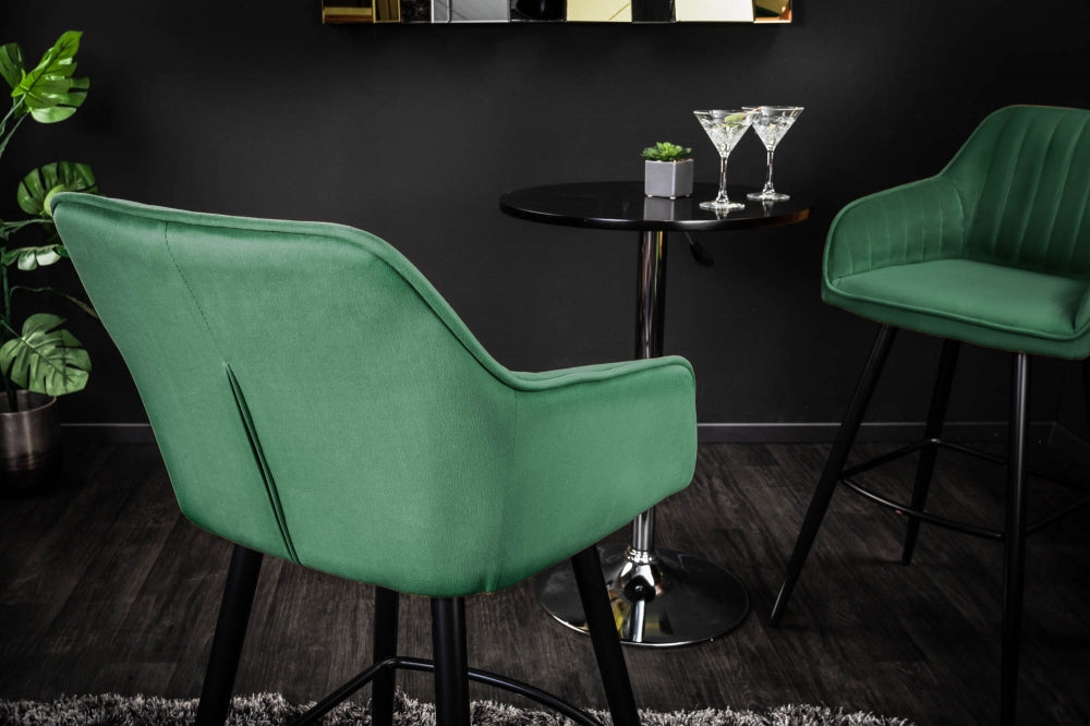 Set 2 scaune de bar tapitat cu Catifea Verde cu picioare din Metal Negru H102xL52xA55cm Turin