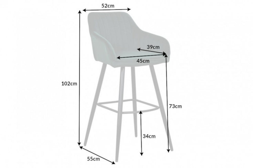 Set 2 scaune de bar tapitat cu Catifea Verde cu picioare din Metal Negru H102xL52xA55cm Turin