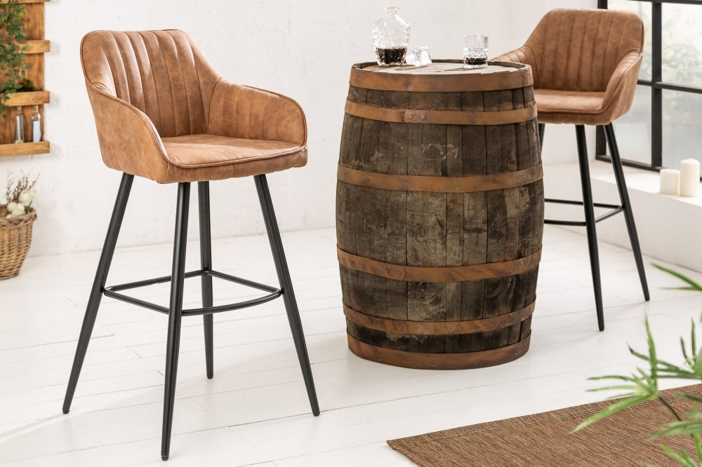 Set 2 scaune de bar tapitat cu Microfibra Maro cu picioare din Metal Negru H102xL52xA55cm Turin