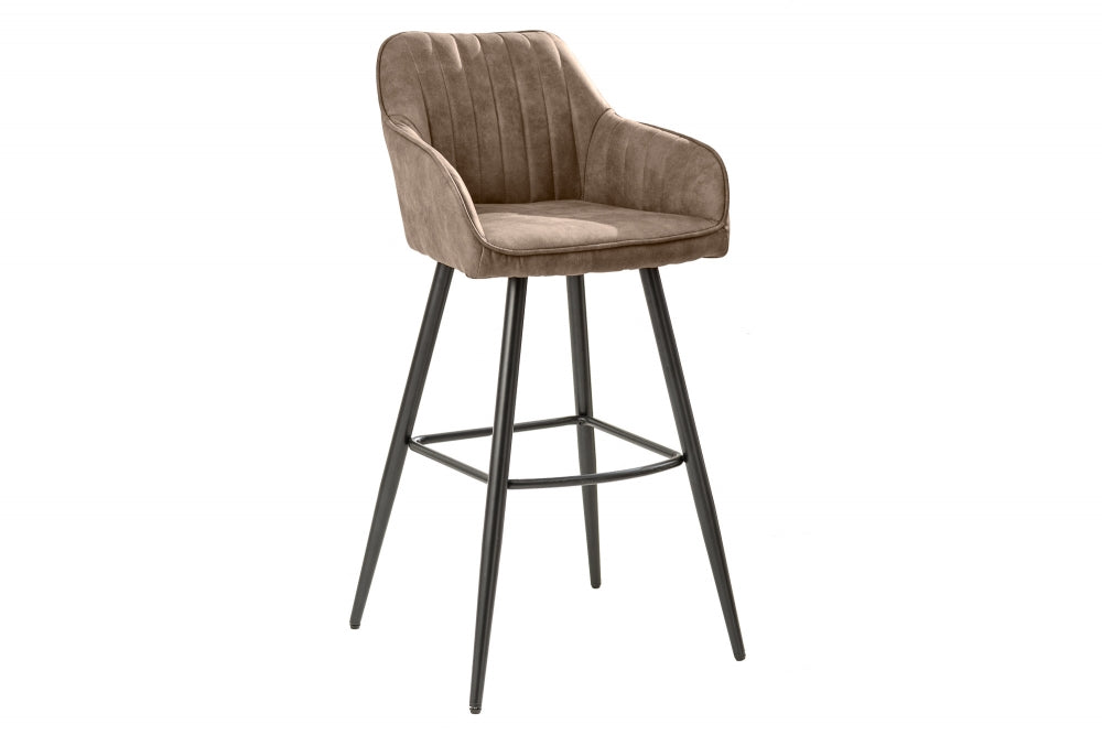 Set 2 scaune de bar tapitat cu Microfibra Maro Taupe cu picioare din Metal Negru H102xL52xA55cm Turin