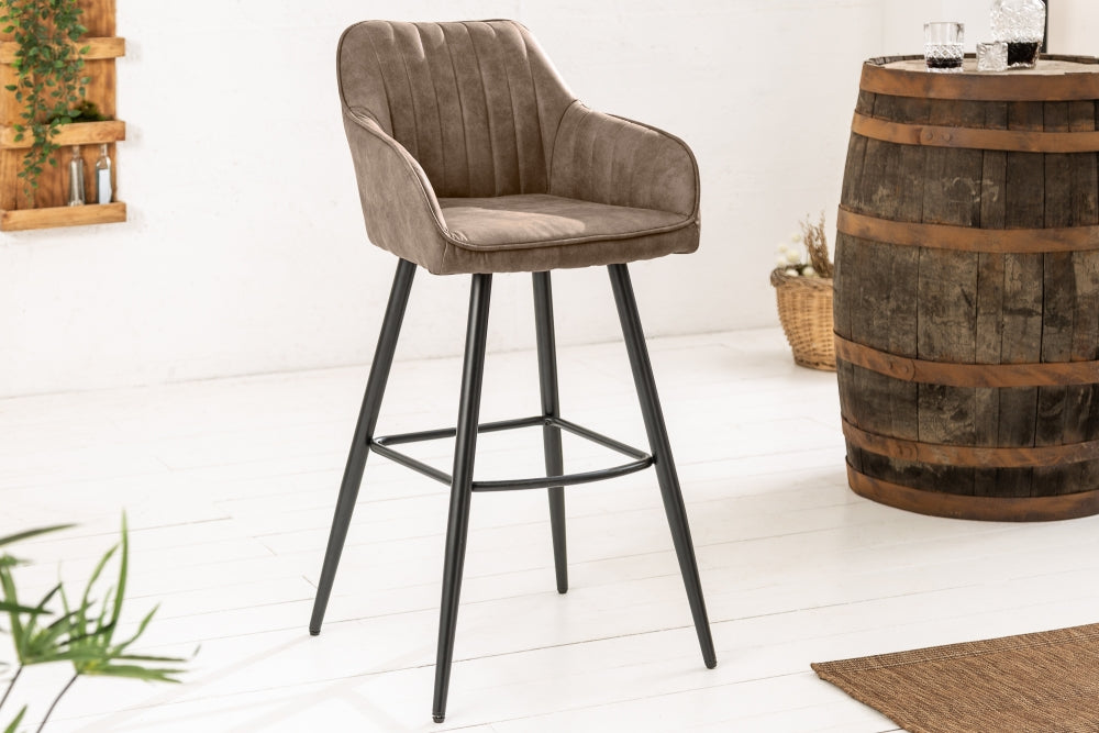Set 2 scaune de bar tapitat cu Microfibra Maro Taupe cu picioare din Metal Negru H102xL52xA55cm Turin