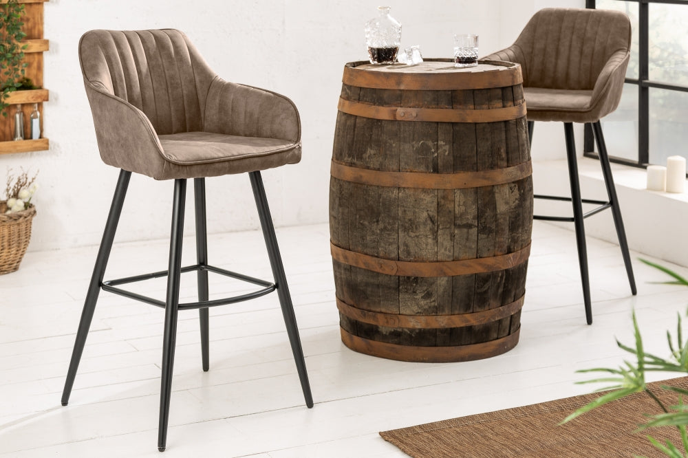 Set 2 scaune de bar tapitat cu Microfibra Maro Taupe cu picioare din Metal Negru H102xL52xA55cm Turin