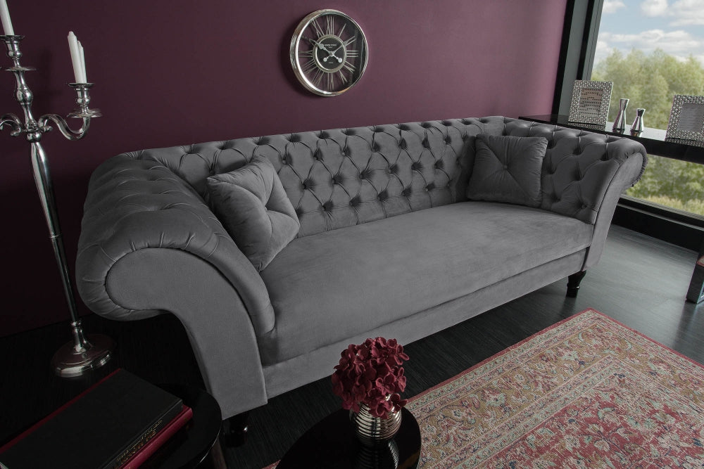 Canapea fixa tapitata cu Catifea Gri L225cm Paris Chesterfield