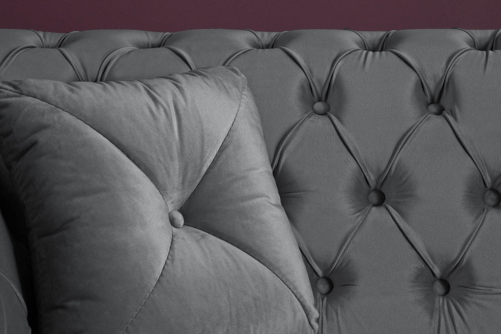 Canapea fixa tapitata cu Catifea Gri L225cm Paris Chesterfield