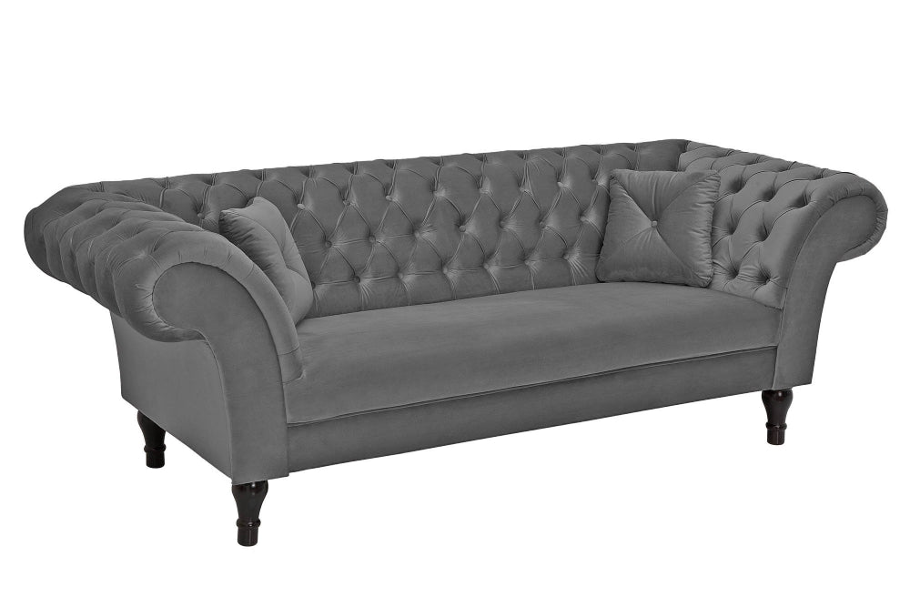 Canapea fixa tapitata cu Catifea Gri L225cm Paris Chesterfield