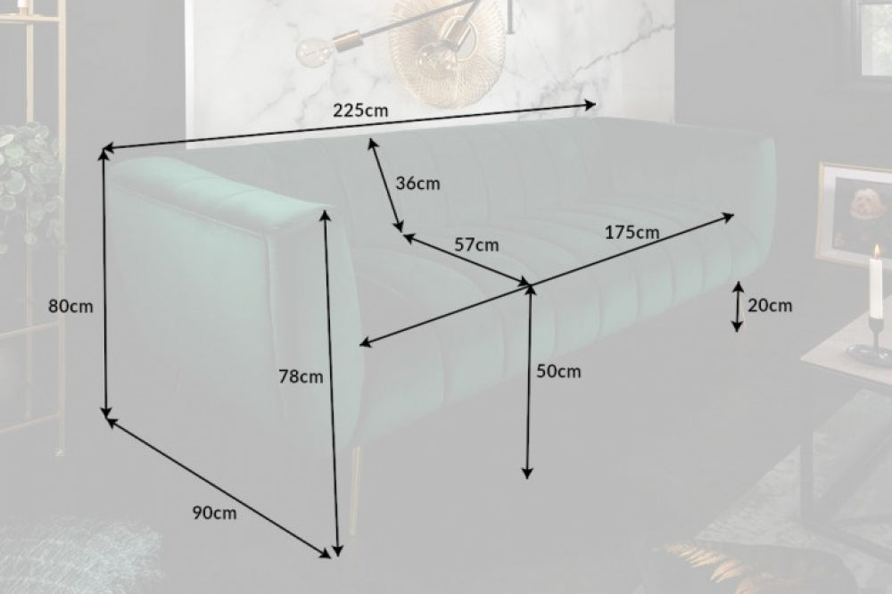 Canapea fixa tapitata cu Catifea Verde L225cm Noblesse