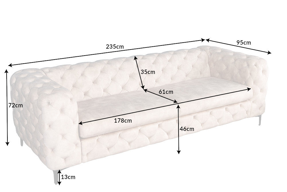Canapea fixa tapitata cu Catifea Bej L235cm Barock
