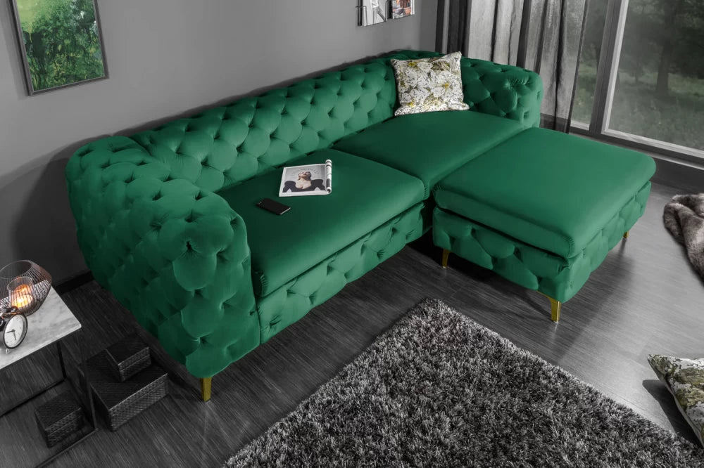 Canapea fixa tapitata cu Catifea Verde L240cm Barock
