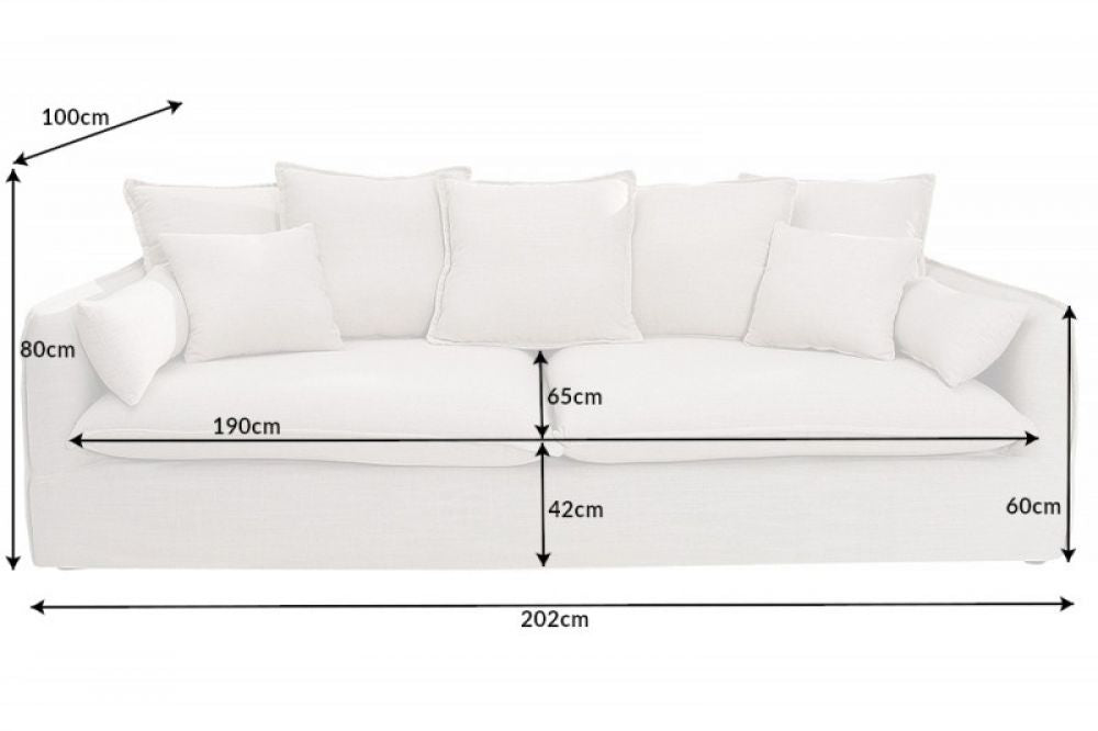 Canapea fixa cu husa detasabila din Stofa Crem L202cm Heaven