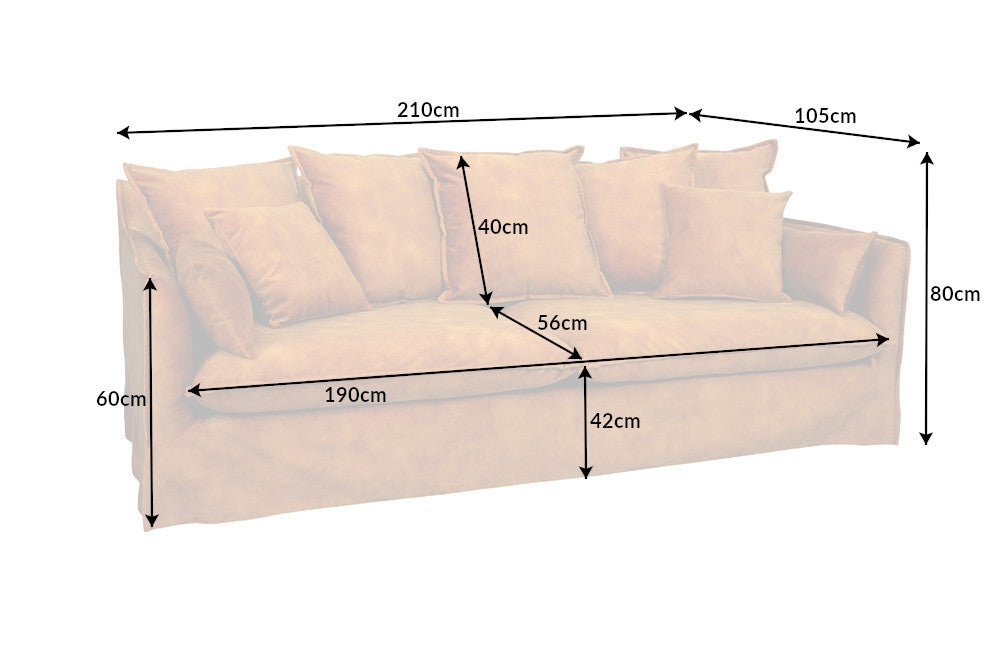 Canapea fixa cu husa detasabila din Catifea Galben L210cm Heaven