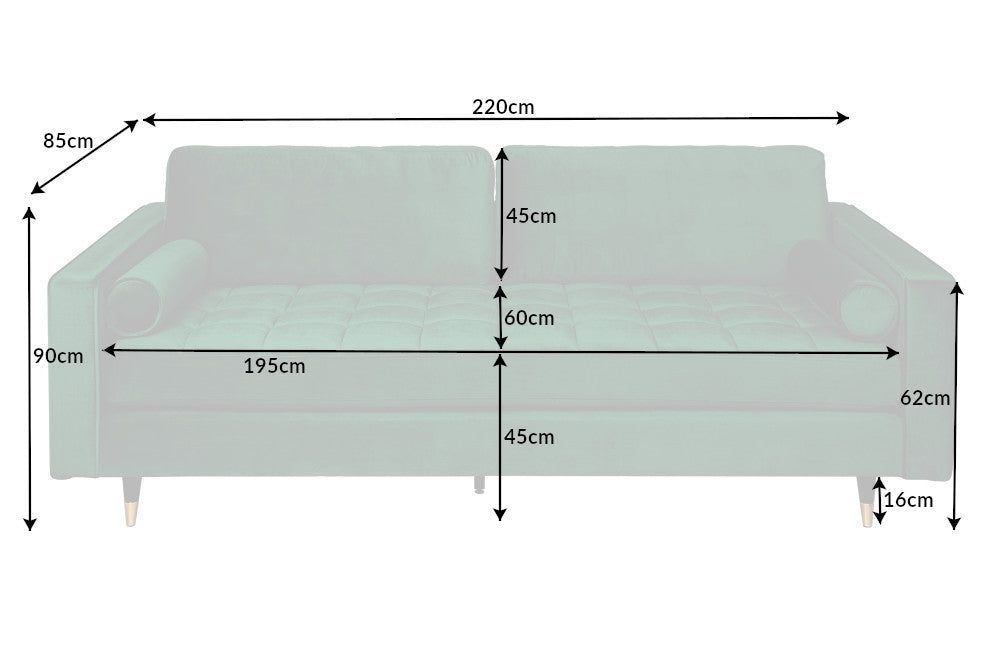 Canapea fixa tapitata cu Catifea Verde L220cm Cozy