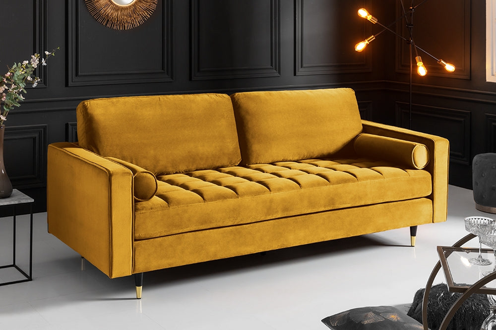 Canapea fixa tapitata cu Catifea Galben L220cm Cozy