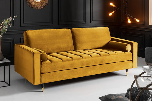 Canapea fixa tapitata cu Catifea Galben L220cm Cozy