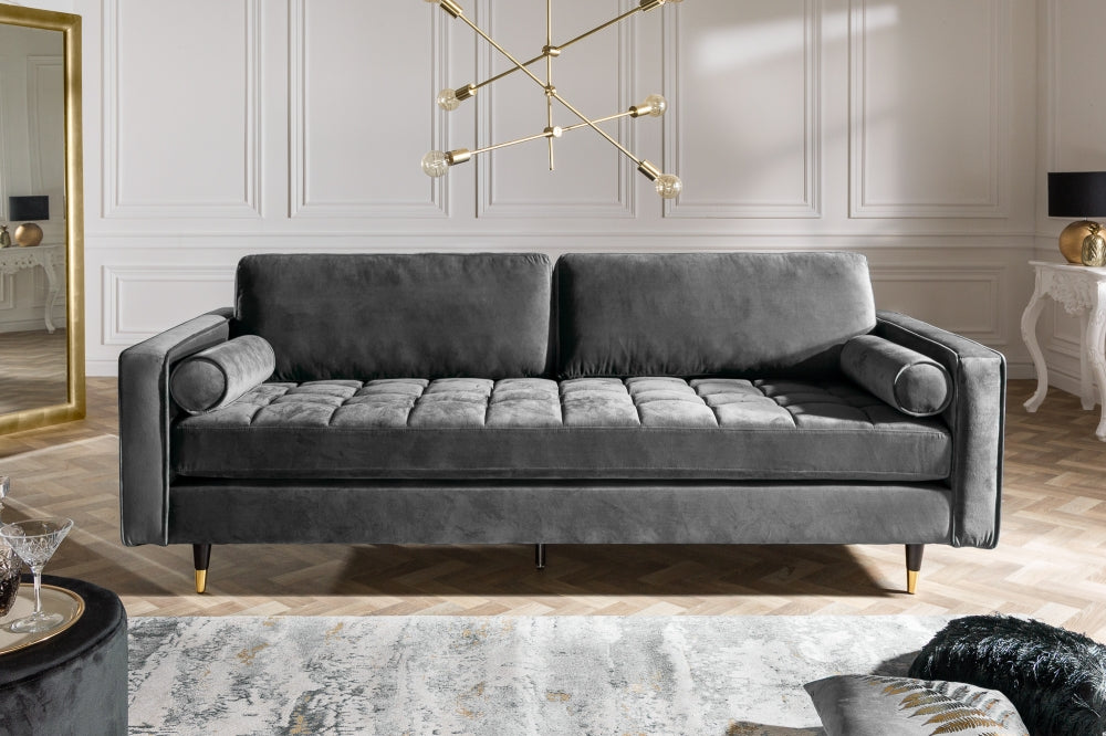 Canapea fixa tapitata cu Catifea Gri L220cm Cozy