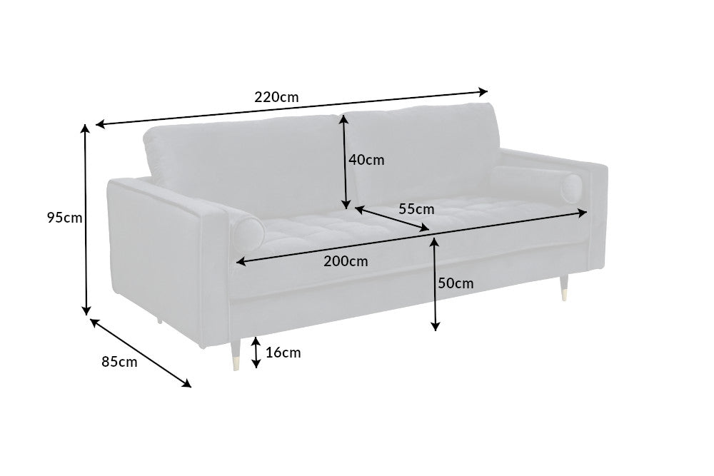 Canapea fixa tapitata cu Catifea Gri L220cm Cozy