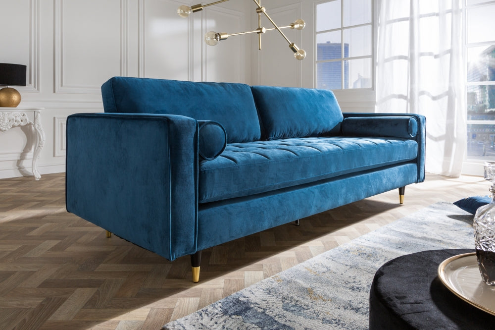 Canapea fixa tapitata cu Catifea Albastru L220cm Cozy