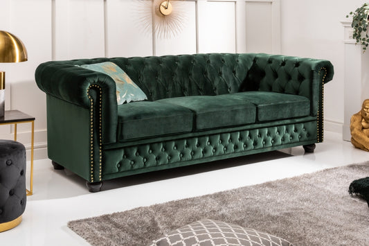 Canapea fixa de 3 locuri tapitata cu Catifea Verde L205cm Chesterfield