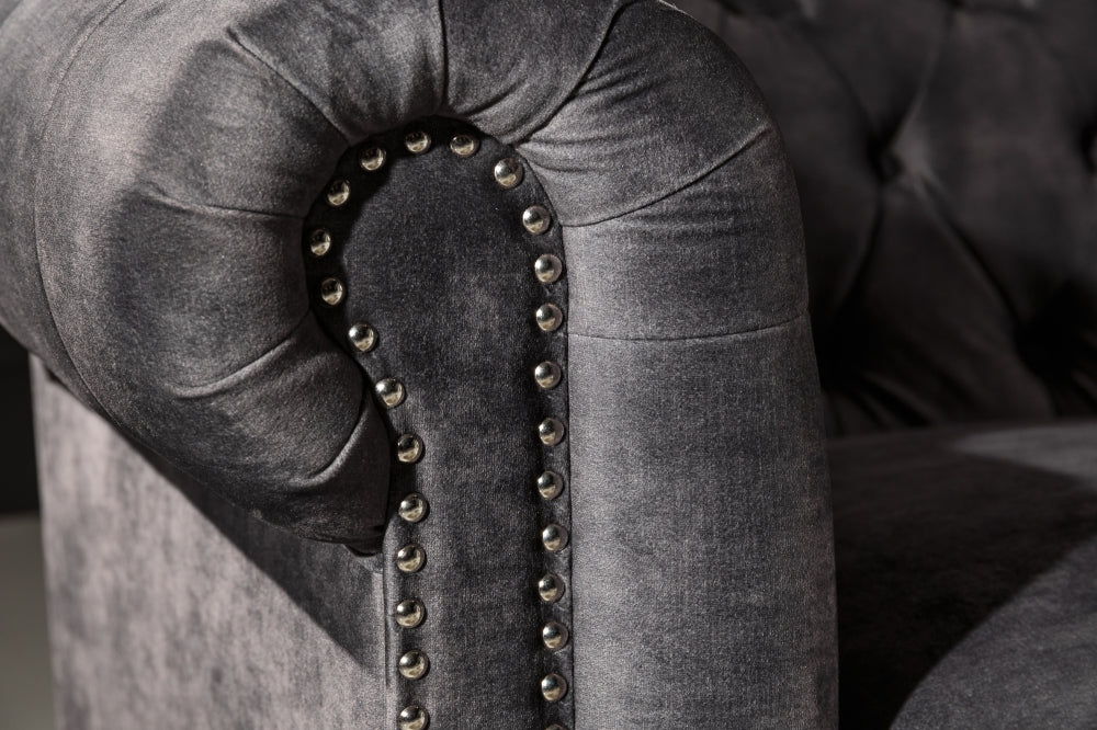 Canapea fixa de 3 locuri tapitata cu Catifea Gri L205cm Chesterfield