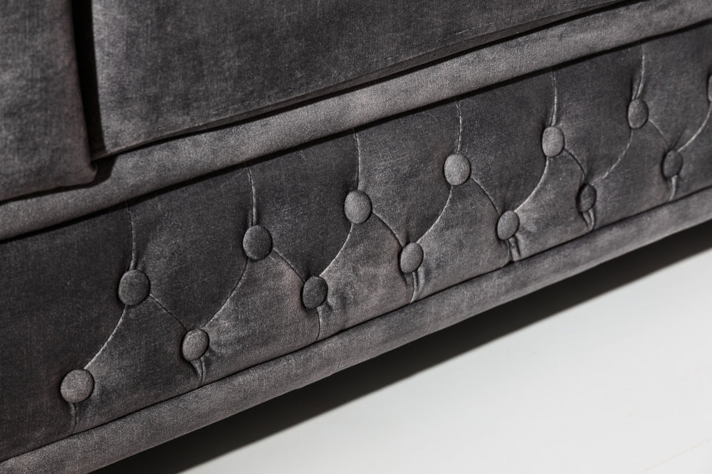 Canapea fixa de 3 locuri tapitata cu Catifea Gri L205cm Chesterfield