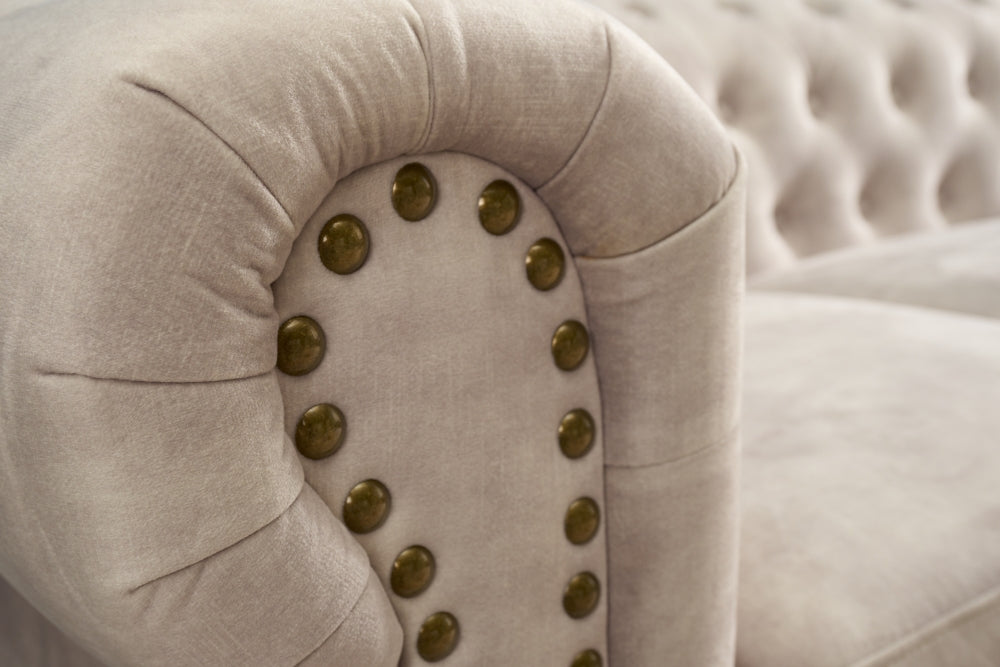 Canapea fixa de 3 locuri tapitata cu Catifea Crem L200cm Chesterfield