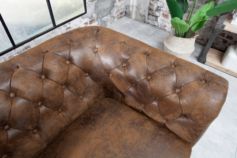 Canapea fixa de 3 locuri tapitata cu Microfibra Maro antichizat L205cm Chesterfield