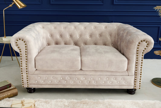 Canapea fixa de 2 locuri tapitata cu Catifea Crem L150cm Chesterfield
