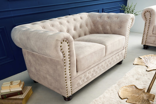 Canapea fixa de 2 locuri tapitata cu Catifea Crem L150cm Chesterfield