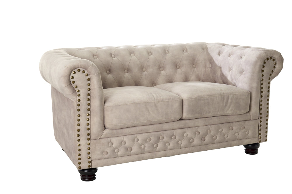 Canapea fixa de 2 locuri tapitata cu Catifea Crem L150cm Chesterfield