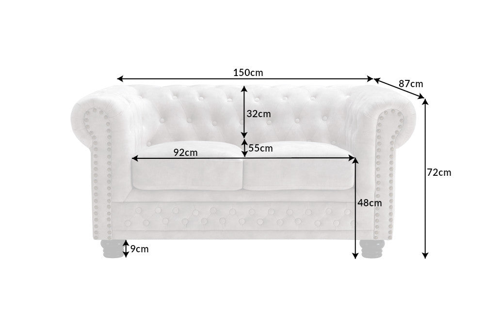Canapea fixa de 2 locuri tapitata cu Catifea Crem L150cm Chesterfield
