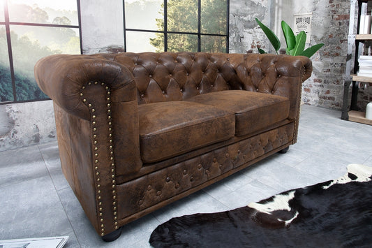 Canapea fixa de 2 locuri tapitata cu Microfibra Maro antichizat L150cm Chesterfield
