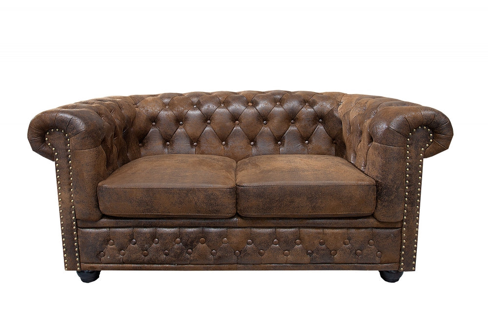 Canapea fixa de 2 locuri tapitata cu Microfibra Maro antichizat L150cm Chesterfield